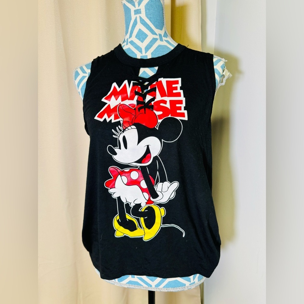 Disney Minnie Mouse Lace Up Muscle Tank-Black-Size Large (11/13)